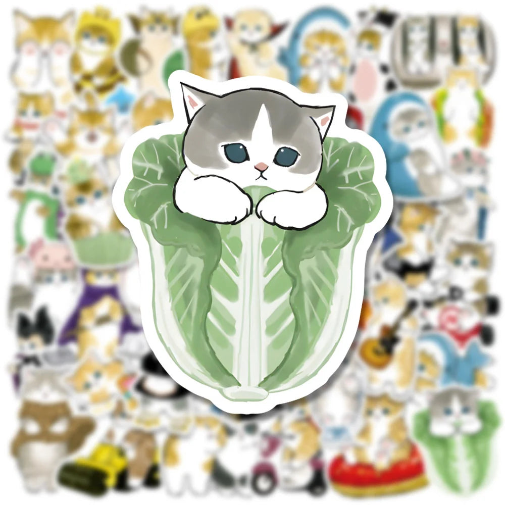50 pieces of cute cartoon ink cat graffiti stickers, personalized DIY creative trend decoration refrigerator helmet guitar, laptop computer phone case, suitcase decoration sticker toys