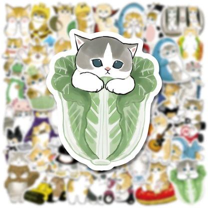 50 pieces of cute cartoon ink cat graffiti stickers, personalized DIY creative trend decoration refrigerator helmet guitar, laptop computer phone case, suitcase decoration sticker toys