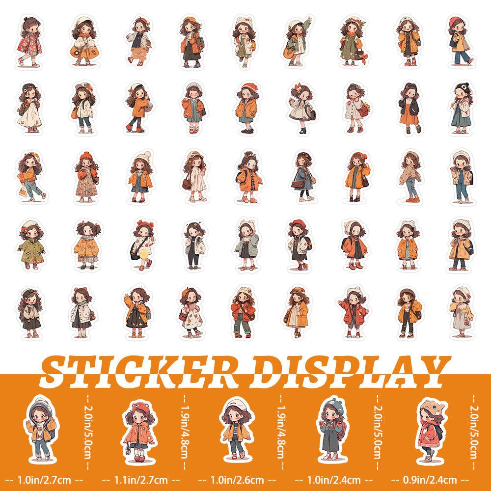 100PCS Autumn Wardrobe Doodle Stickers, Bulk Cute Cartoon Character Decals with Cozy Fall Outfits for Crafts