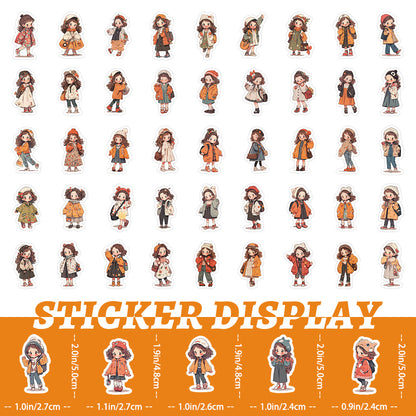100PCS Autumn Wardrobe Doodle Stickers, Bulk Cute Cartoon Character Decals with Cozy Fall Outfits for Crafts