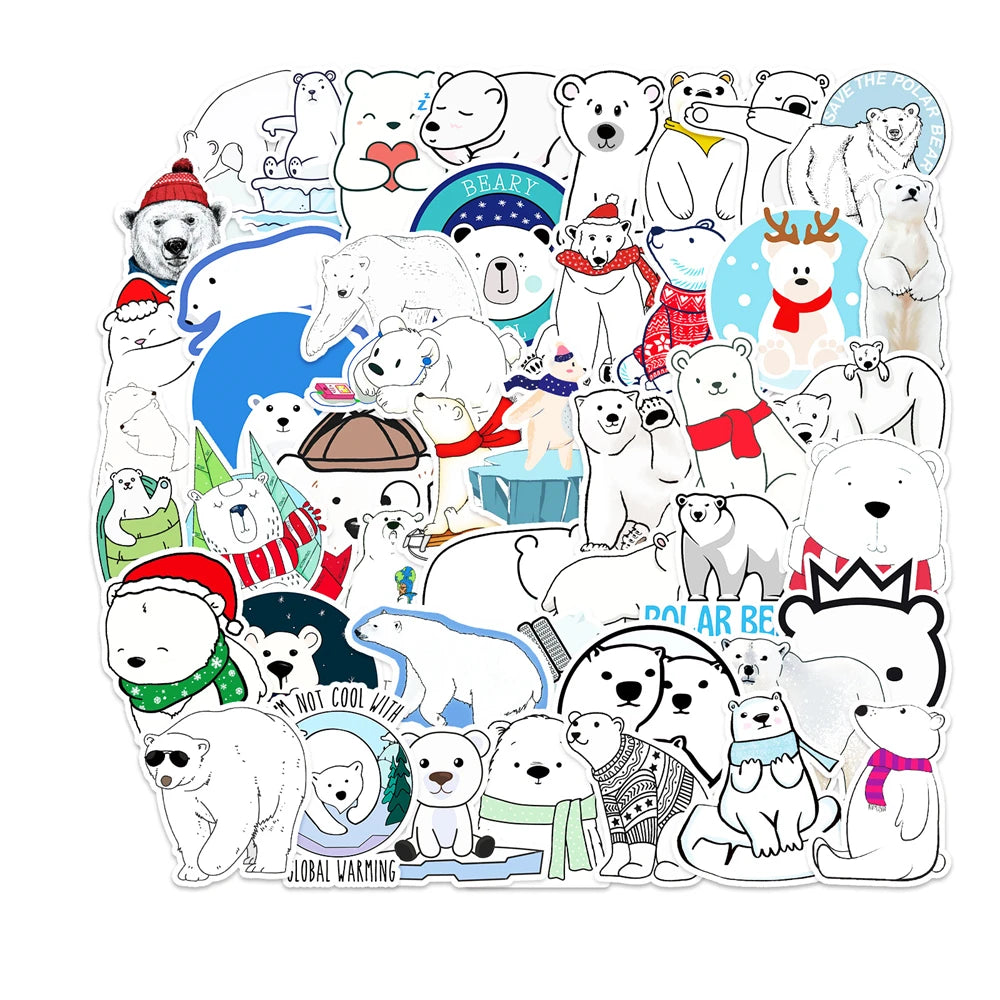 50PCS Polar Bear Cartoon Personality Graffiti Stickers Skateboard Luggage Laptop Mug Waterproof