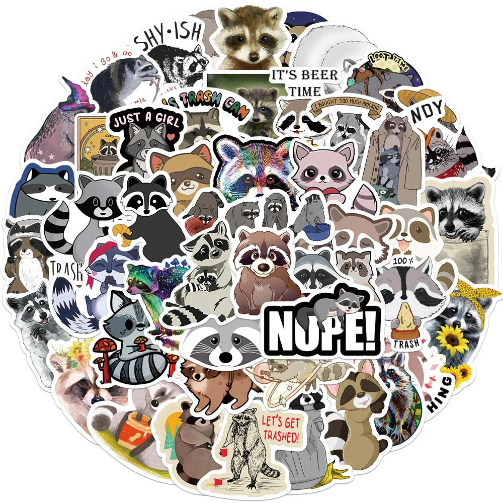 50PCS Cartoon Animal Raccoon Cute Sticker Decoration Suitcase Laptop IPad Journal Guitar Cup Waterproof Sticker