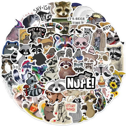 50PCS Cartoon Animal Raccoon Cute Sticker Decoration Suitcase Laptop IPad Journal Guitar Cup Waterproof Sticker