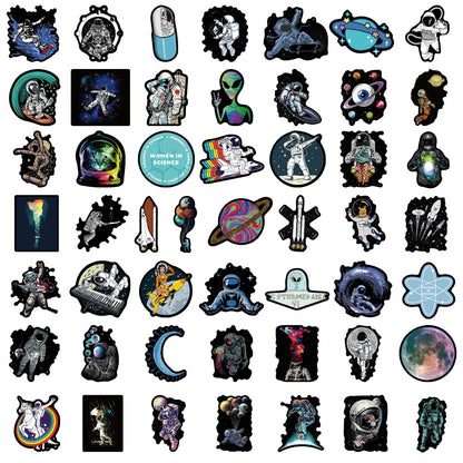 50PCS Cartoon Black Edge Space Astronaut Graffiti Sticker Decoration Suitcase Water Cup Guitar Waterproof Helmet