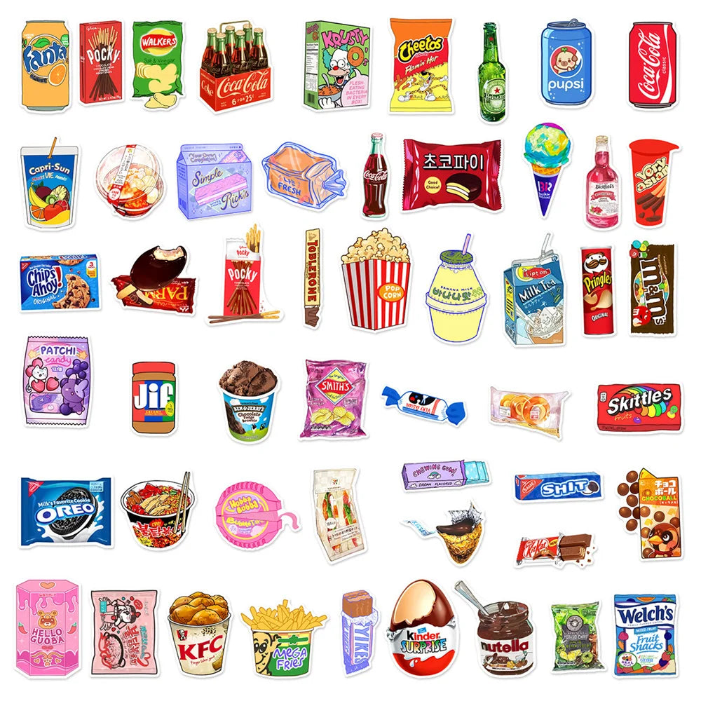 50PCS Snack Packaging Cartoon Trendy Graffiti Sticker Waterproof ToyNotebook  iPadPVCSticker