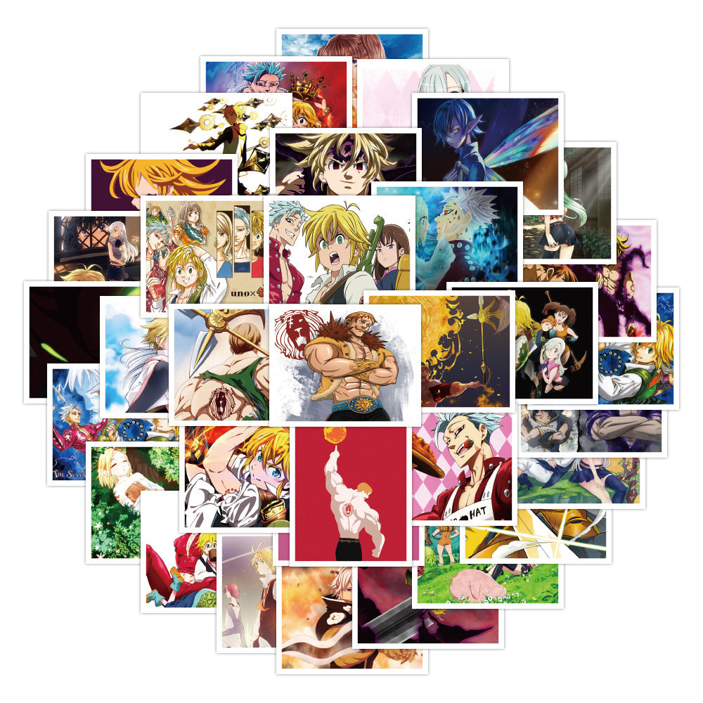 50PCS Seven Deadly Sins Anime Inspired Stickers - Holy Knight Rebellion Decals for Moral Complexity Journals, Fallen Virtue Maps & Sin Redemption Projects