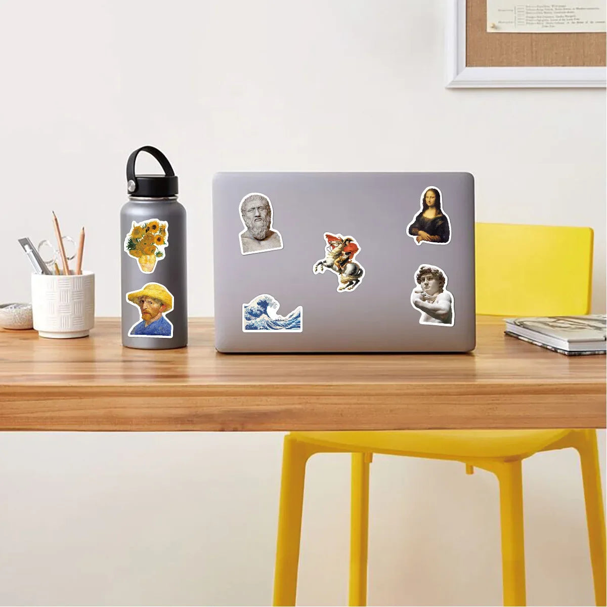 50 pieces of oil painting art Van Gogh Mona Lisa cartoon graffiti stickers, suitable for carry-on luggage, handbags, handbooks, phone cases, notebooks, decorative stickers and toys