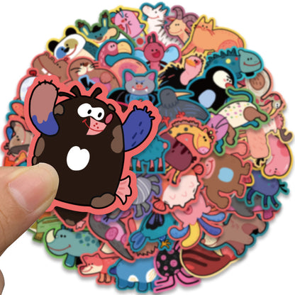 50PCS Cartoon Cute Animal Doodle Stickers Exquisite, Fashionable, Creative DIY Journal Decorations Suitable for Skateboards, Guitars, Laptops, Helmets, and Stationery Boxes