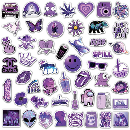 50PCS Cartoon Purple Small Fresh Graffiti Stickers Personalized Fashion Creative DIY Trend Decorative Stickers Bike Skateboard Car Helmet Laptop Popular Decals Toys