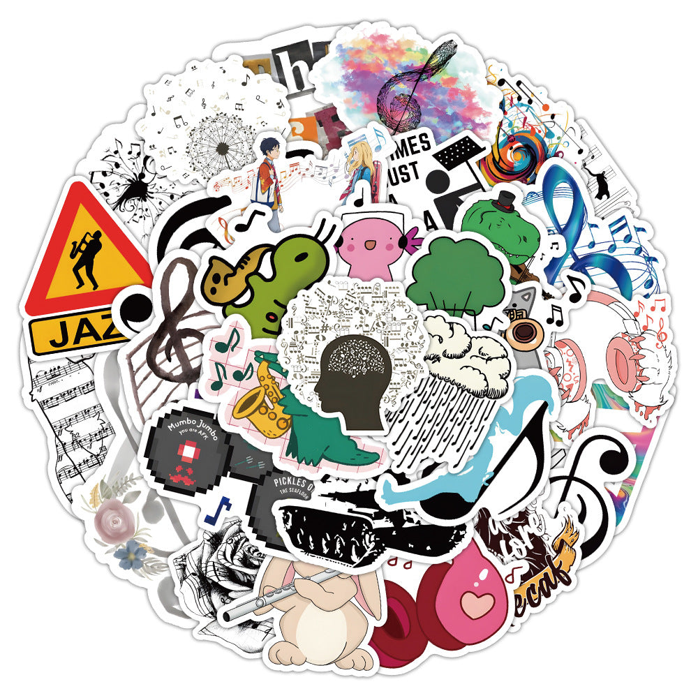 50PCS Cartoon Musical Note Doodle Stickers Exquisite Creative Decorative Stickers for Handmade Notebooks Suitable for DIY Scrapbooks, Notebooks, Skateboards, Guitars, and Desktops