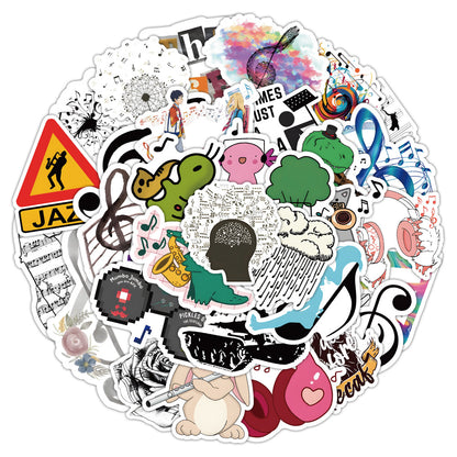 50PCS Cartoon Musical Note Doodle Stickers Exquisite Creative Decorative Stickers for Handmade Notebooks Suitable for DIY Scrapbooks, Notebooks, Skateboards, Guitars, and Desktops