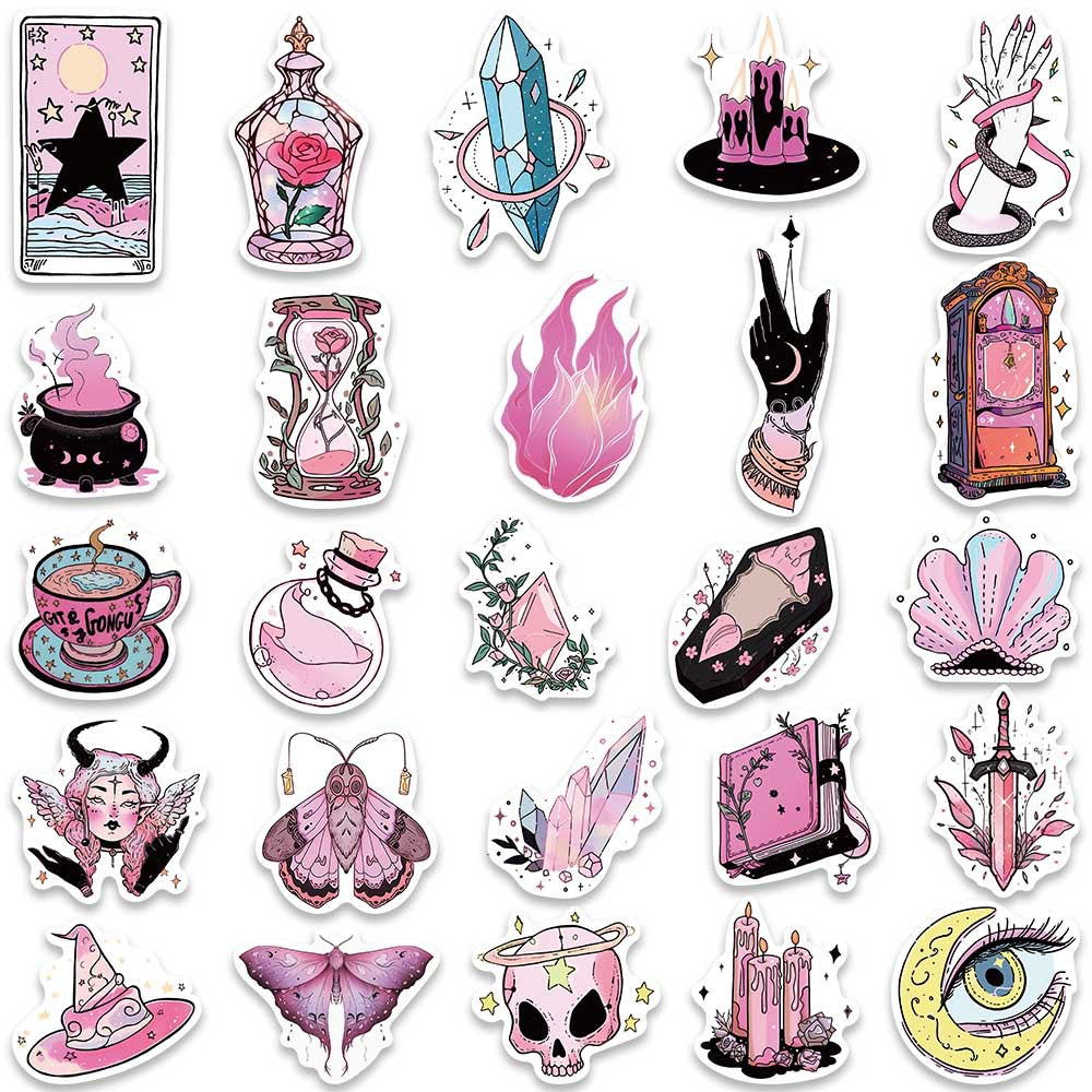 50PCS Pink Witch Stickers - Cute Magic Decals for Laptops, Water Bottles, Planners & Witchy Aesthetic Gifts