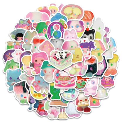 56 pieces of colorful and cute clay doll graffiti stickers, personalized, fashionable and creative DIY trendy decal toy luggage, laptop, helmet, guitar, popular and exquisite decorative stickers