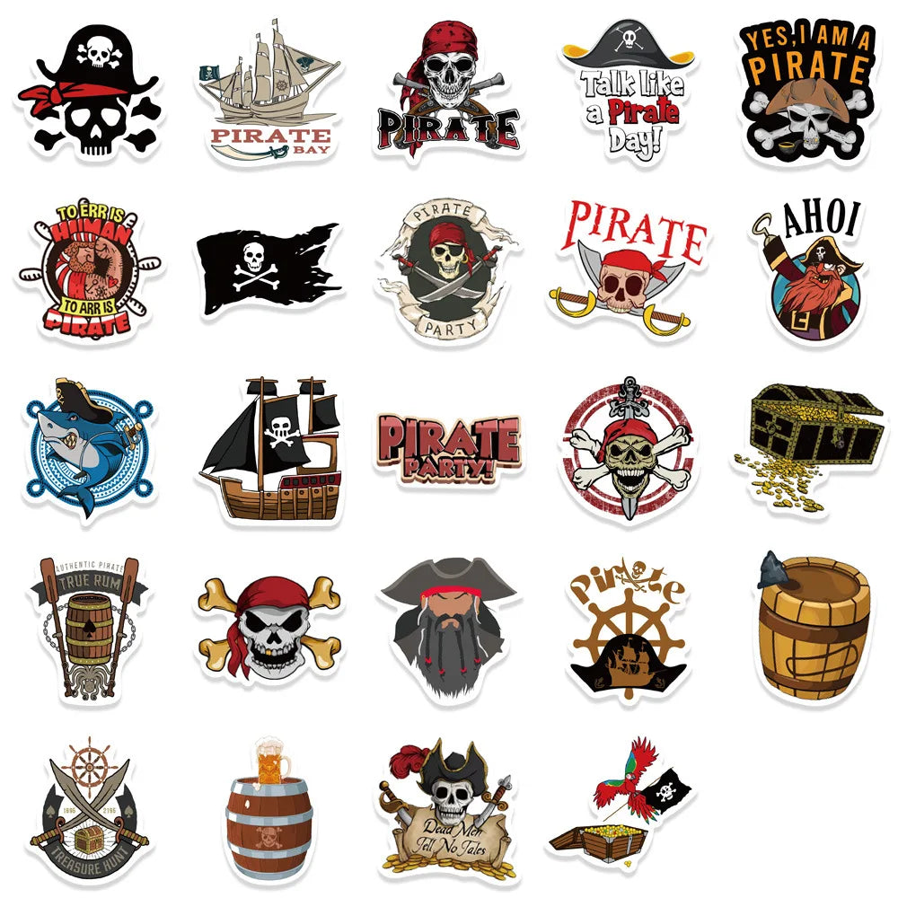 50PCS New Trendy Cartoon Cool Pirate Graffiti Helmet Water Cup DIY Waterproof PVC Children's Toy Reward Sticker
