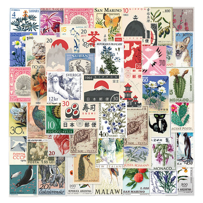 50PCS Cartoon Japanese Retro Travel Stamp Doodle Stickers Exquisite Fashion Creative DIY Journal Decorative Decals Suitable for Skateboards, Guitars, Laptops, Helmets, and Stationery Boxes