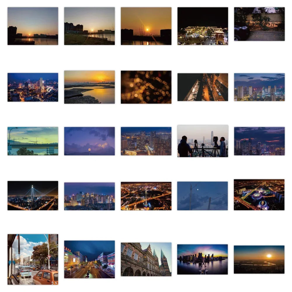 60PCS City Sunset Landscape Graffiti Stickers Personalized Fashion Creative DIY Trend Decorative Stickers Refrigerator Water Cup Guitar Helmet Skateboard Popular Decals Toys