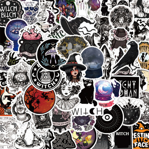 50PCS Cartoon Witch Stickers - Magical Spell Decals for Halloween, Planners, Water Bottles & Witchy Aesthetic Gifts