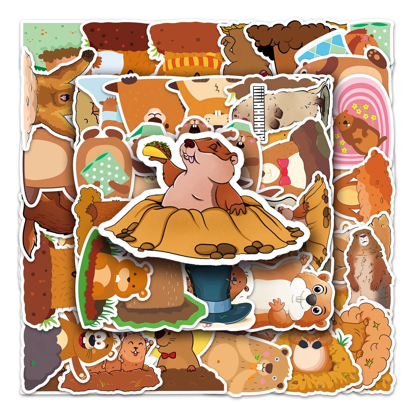 50PCS Cartoon Groundhog Sticker Graffiti Cute Animal Mobile Phone Helmet  Guitar DIY Wall Sticker Toy Decoration