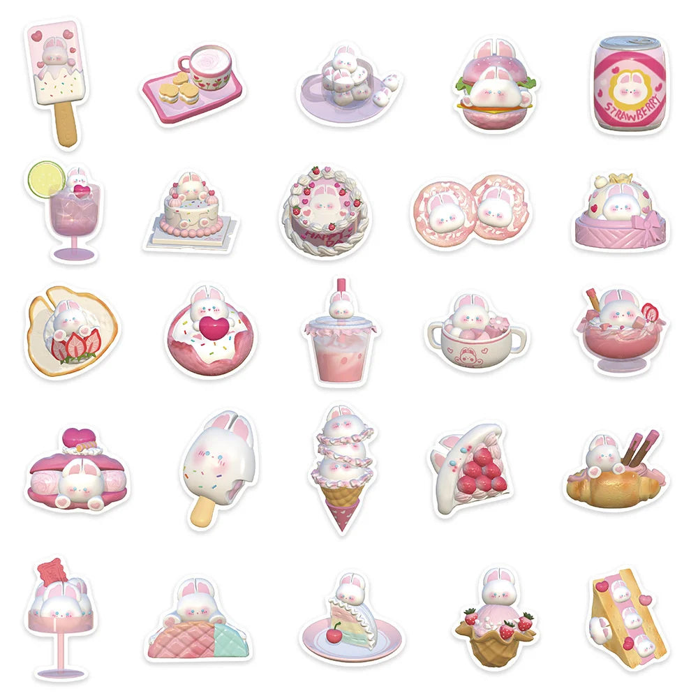 50PCS Cartoon Cute Rabbit Graffiti Sticker Personality Creative Sticker Desk Guitar Computer  Waterproof Sticker