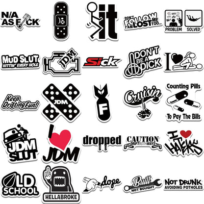 50PCS Cartoon JDM Text Trend Creative Graffiti Sticker Bike Skateboard Car Helmet Laptop Computer
