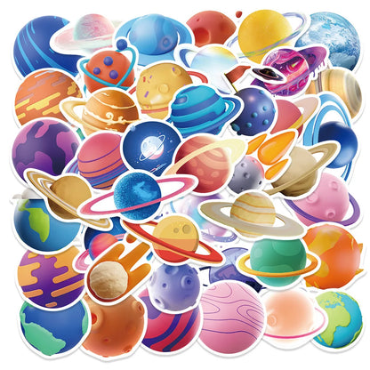 50PCS Cartoon Planet Graffiti Waterproof Sticker Personalized Decoration Creative Refrigerator Skateboard Helmet