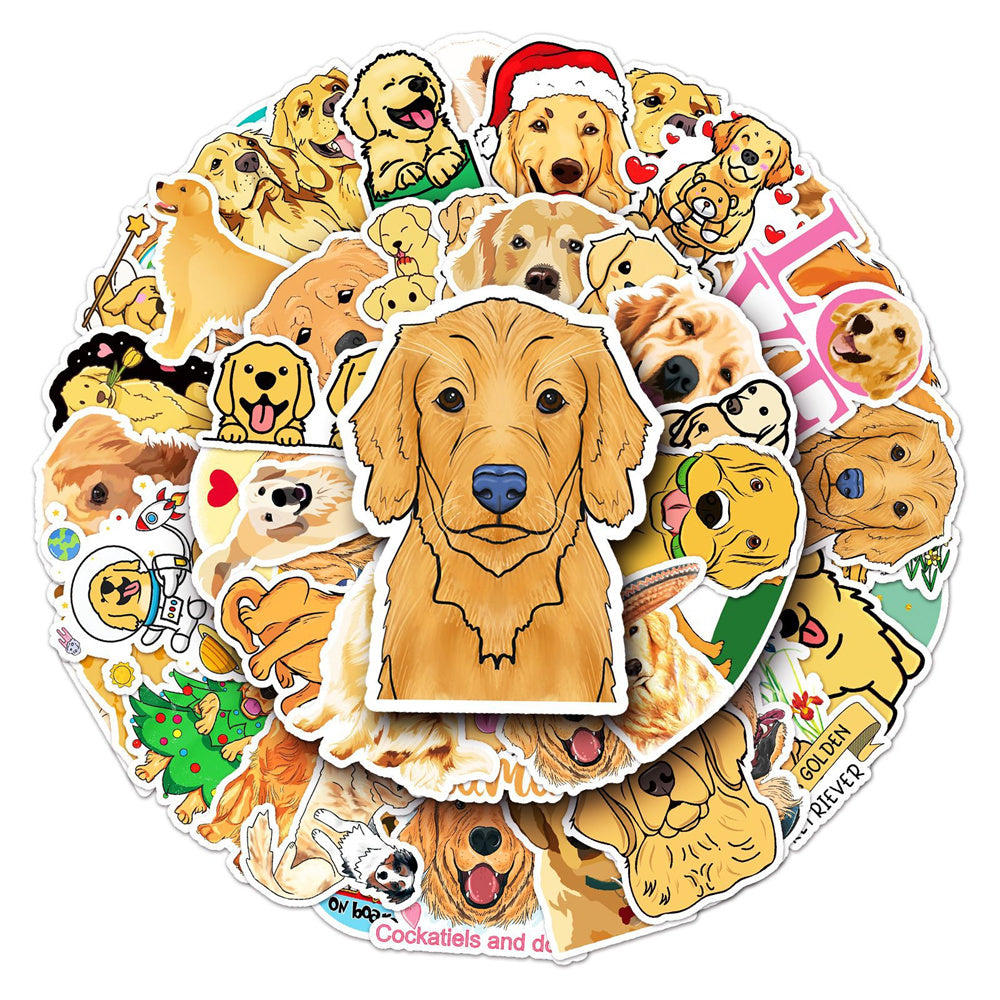 50PCS Golden Retriever Doodle Stickers, Sunny & Friendly Cartoon Dog Decals for Pet Lovers and Happy Vibes