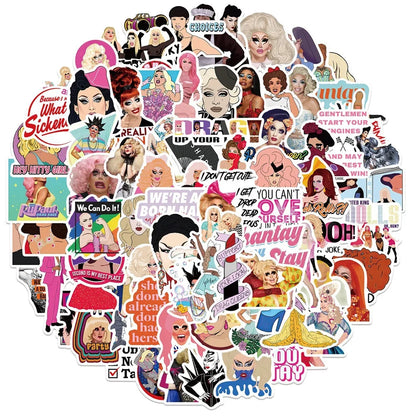 100PCS TV Show RuPauls Drag Race Cartoon Graffiti Stickers Personalized Fashion Creative Trend Exquisite DIY Decorative Decals Toys for Luggage Laptop IPad Skateboards Phone Case Mugs Popular Stickers
