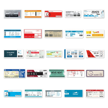 52PCS Ins Style Boarding Pass Graffiti Stickers Personalized Creative DIY Decorative Stickers Refrigerator Luggage Guitar Helmet Fashion Popular Exquisite Gift Decals Toys