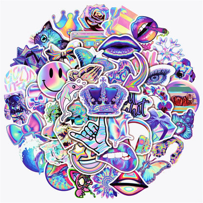 50PCS Cartoon CreativeHolographic Laser Graffiti Stickers Bicycle Scooter Car Helmet Notebook Computer