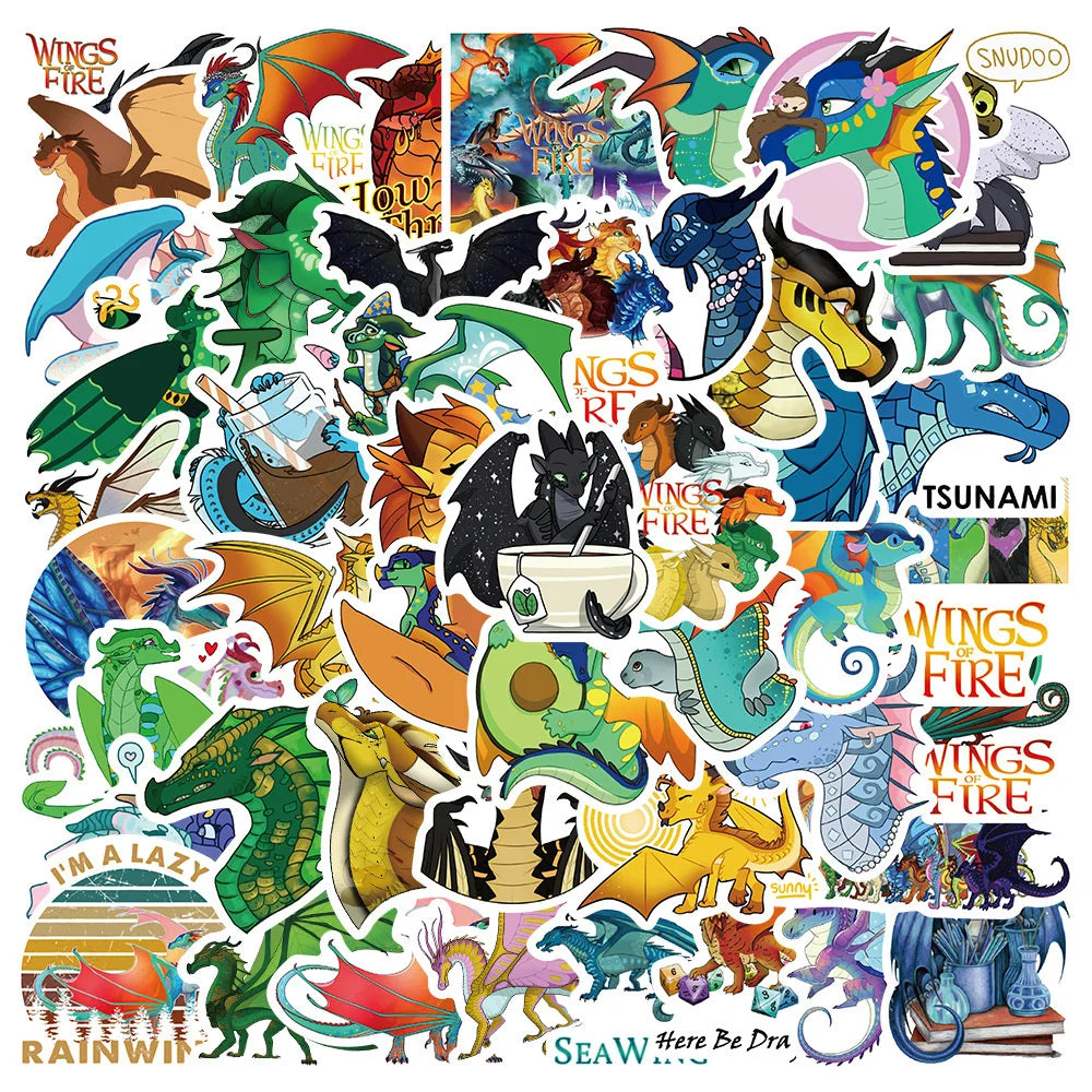 50PCS Popular Novel Wings of Fire Dragon Sticker for Laptop IPad Luggage Gift Journal Waterproof Sticker
