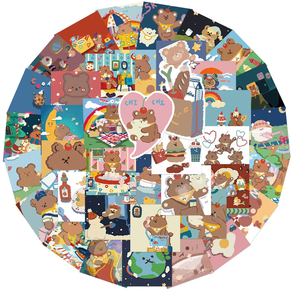40PCS Cartoon Super Cute Bear Graffiti Stickers Luggage Laptop IPad Skateboard Helmet Cup Waterproof Sticker