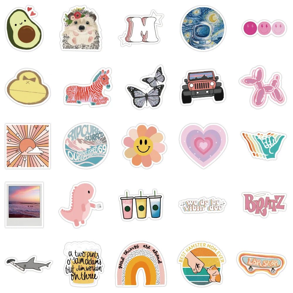 50PCS   CartoonSmall Fresh Graffiti Waterproof Sticker Personalized Creative Decoration Skateboard Cup Guitar