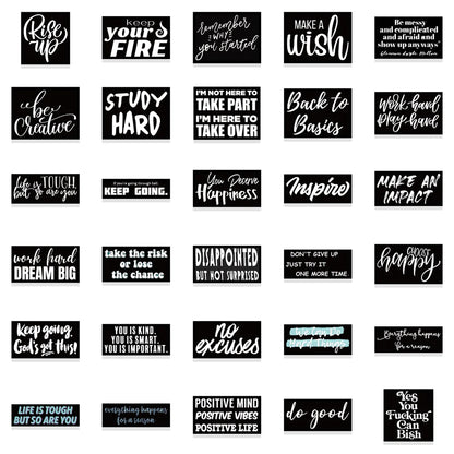 61PCS of black background inspirational English slogan graffiti stickers, personalized, fashionable, creative and exquisite decorative decals, toy suitcases, laptops, ipads, scooters and popular stickers