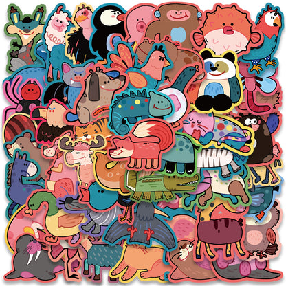 50PCS Cartoon Cute Animal Doodle Stickers Exquisite, Fashionable, Creative DIY Journal Decorations Suitable for Skateboards, Guitars, Laptops, Helmets, and Stationery Boxes