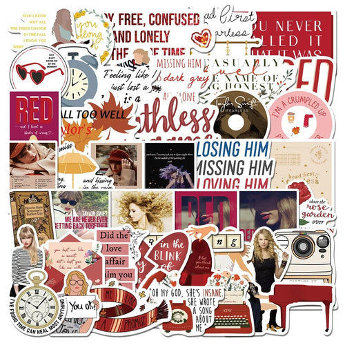 50PCS Red Fearless Taylor Cartoon Sticker for Luggage Laptop IPad Skateboard Gift Cup Journal Waterproof Sticker