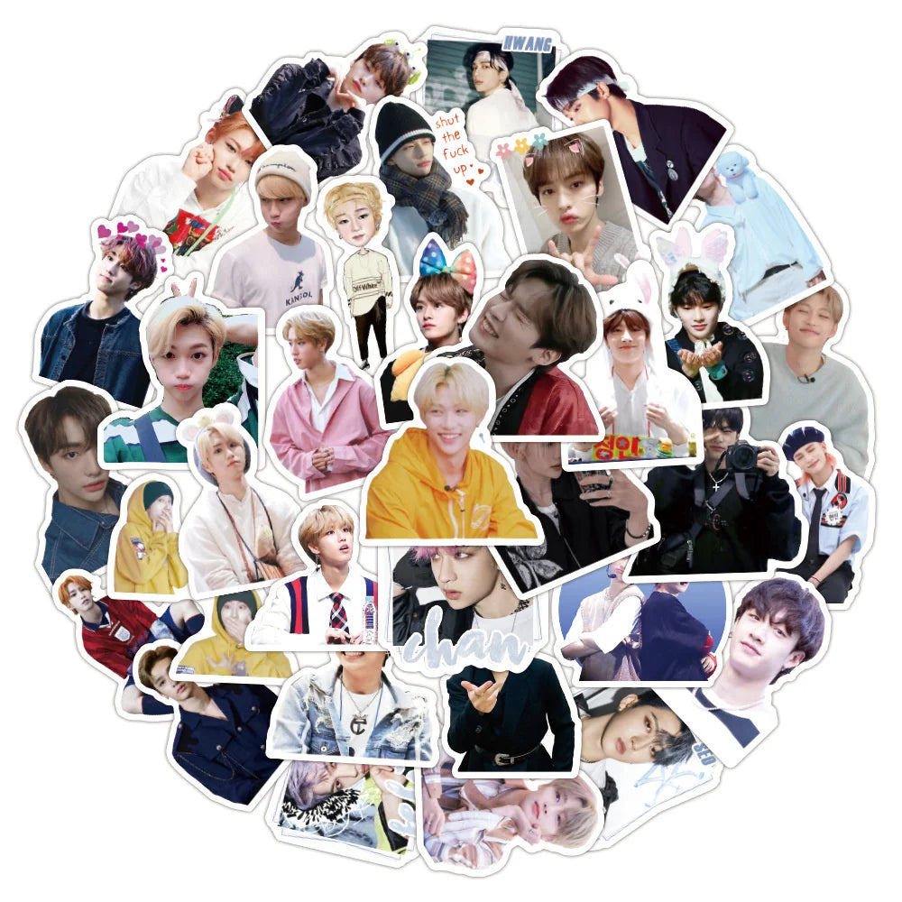 50PCS Korean Men's Group Stray Kids Handsome Stickers for Luggage Laptop IPad Gifts Journal Waterproof Stickers