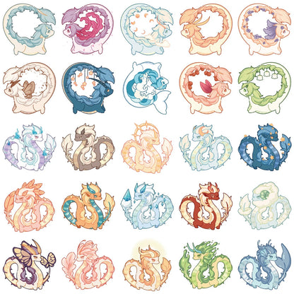 50 pieces of cartoon dragon graffiti stickers, suitable for bicycles, skateboards, cars, helmets, and laptop decorative sticker toys