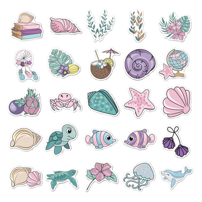 50PCS Mermaid Anthropocene Stickers - Oceanic Hybridity Decals for Aquatic Identity Journals, Post-Human Ecology Maps & Coastal Myth Adaptation Projects