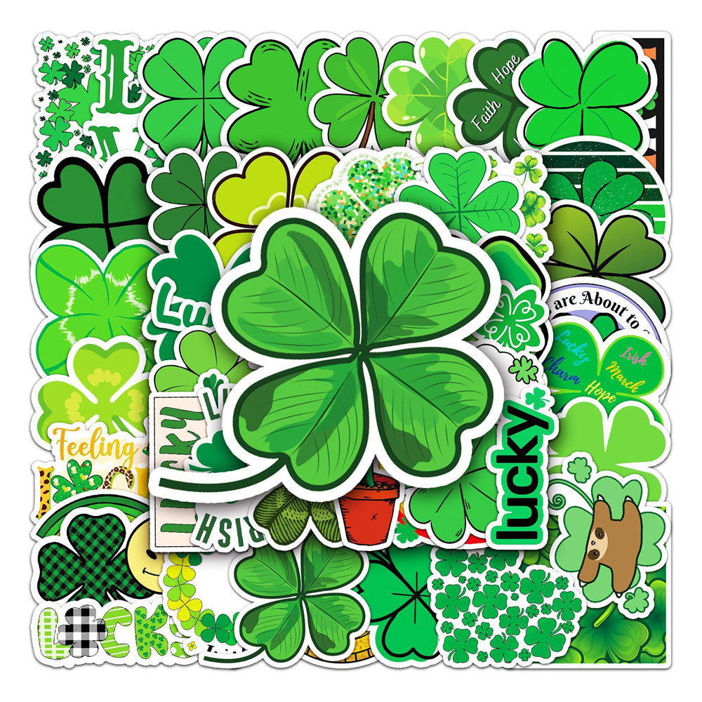 50PCS Art Illustration Cartoon Four-Leaf Clover Exquisite Decorative Doodle Stickers Fashion Creative DIY Journal Stickers Suitable for Mugs, Helmets, Skateboards, Pencil Cases, and Desktops