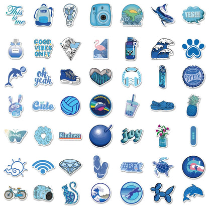 100PCS Blue Small Fresh Mix Graffiti Stickers Personalized Fashion Creative Trend DIY Decorative Stickers Refrigerator Helmet Guitar Skateboard Popular Decals Toys