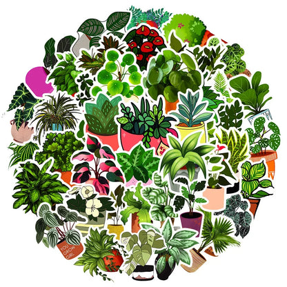 50PCS Potted Plant Cartoon Graffiti Waterproof Sticker Creative Decoration Refrigerator Skateboard DIYGuitar Cup
