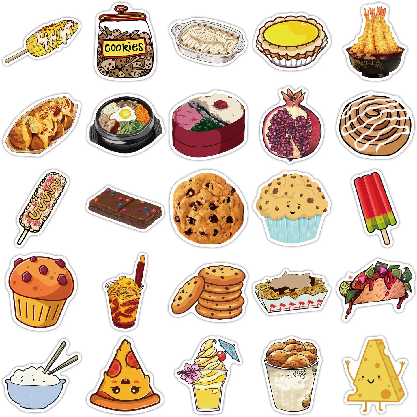 50PCS Cartoon Food Small Fresh Graffiti Stickers Luggage Helmet Guitar DIY Scrapbook Wall Sticker Toy Decoration