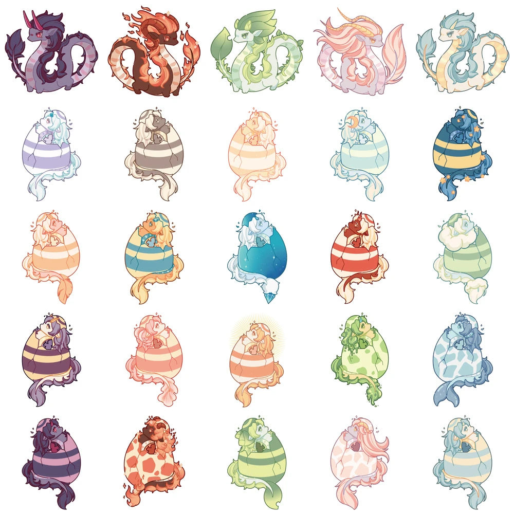 50 pieces of cartoon dragon graffiti stickers, suitable for bicycles, skateboards, cars, helmets, and laptop decorative sticker toys