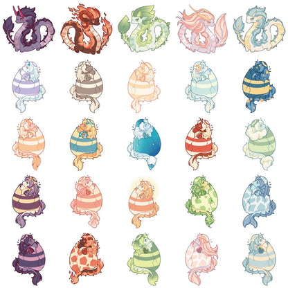 50 pieces of cartoon dragon graffiti stickers, suitable for bicycles, skateboards, cars, helmets, and laptop decorative sticker toys