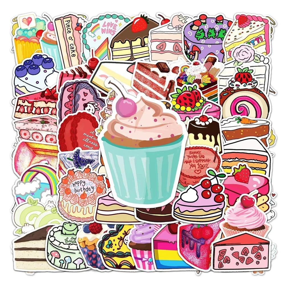 50PCS Cake Cartoon Small Fresh Graffiti Waterproof Sticker Creative Personality Cup Refrigerator Guitar Notebook