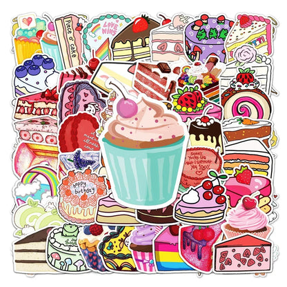 50PCS Cake Cartoon Small Fresh Graffiti Waterproof Sticker Creative Personality Cup Refrigerator Guitar Notebook