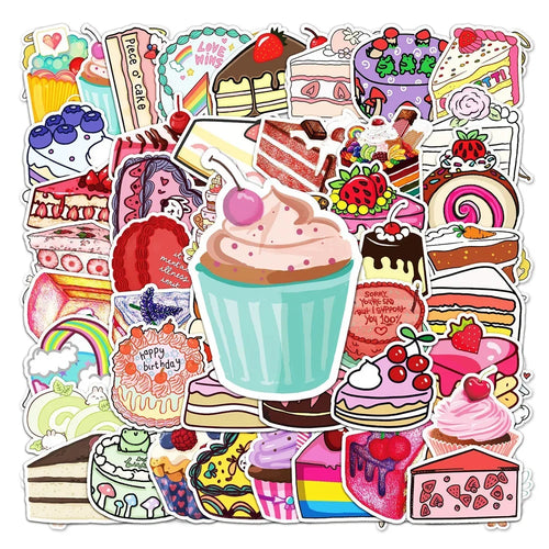 50PCS Cake Cartoon Small Fresh Graffiti Waterproof Sticker Creative Personality Cup Refrigerator Guitar Notebook