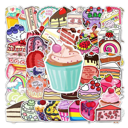 50PCS Cake Cartoon Small Fresh Graffiti Waterproof Sticker Creative Personality Cup Refrigerator Guitar Notebook