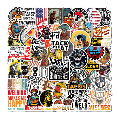 50PCS Welding Doodle Stickers, Arc Welder & Spark Cartoon Decals for Makers, Metalworkers, and Toolbox Vibes