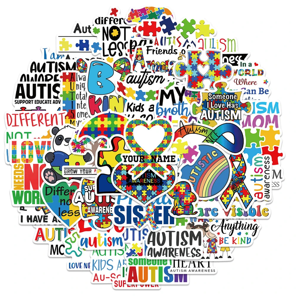 50PCS Autism Graffiti Stickers Luggage Refrigerator Notebook Hand Account Skateboard Water Cup Decoration